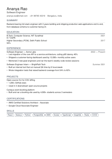 Bengaluru Byte resume template