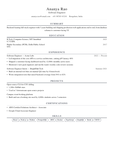 Chennai Chronicle resume template
